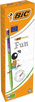 BIC Matite Grafite a Scatto, Matic Fun, Matite HB da disegno con Gomma, Confezione da 12, Cancelleria Scuola e Ufficio