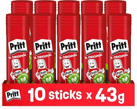 Pritt Colla Stick, Colla trasparente per scuola e ufficio, 10 x 43 g | Colla per bambini, Sicura, Affidabile, Tenuta forte, Lunga durata, Per lavoretti e fai da te