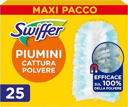 Swiffer Duster, Ricariche Piumini Catturapolvere, 25 Panni Profumati | Cattura e blocca 3 volte più polvere e peli del piumino tradizionale, maxi pacco