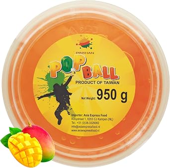 Pinshan Popping Boba Mango – 950 gr per Bubble Tea | Perle scoppiettanti di frutta con sapore intenso di mango, ideali per bubble tea, cocktail, frozen yogurt e dessert.
