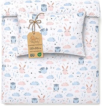 Totsy Baby Copripiumino Lettino Bambini 90 x 120 cm in Cotone – Set Reversibile Copripiumino 90×120 & Federa 40×60 cm con Cerniera – Lenzuola Bambino Bimbo Bimba Neonato Oeko-Tex Motivo gufo