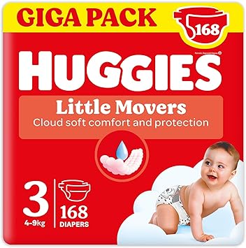Huggies Little Movers, 168 Pannolini, Taglia 3 (4-9 Kg), Pacco Giga