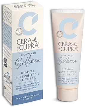 Cera di Cupra, Crema Bianca Nuova Formulazione, con Acido Ialuronico, Vitamine e Acqua Termale, Azione Idratante e Antietà, Made in Italy, Dermatologicamente Testata, Tubetto da 75 ml
