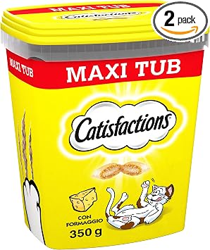 Catisfactions Snack per gatto, Formato Scorta 700g al gusto Formaggio, 2 Maxi Tub da 350gr ciascuno