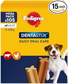 Pedigree Dentastix Snack per la Igiene Orale (Cane Piccolo 5-10 kg), 110 g 105 Pezzi – 15 Confezioni da 7 pezzi (105 Pezzi totali)