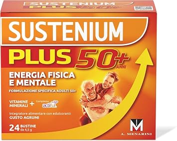 Sustenium Plus 50+, Integratore Energia Adulti 50+, 24 Bustine | Integratore con Vitamina B12, Vitamine del Gruppo B, Magnesio e Complesso Antiossidante Actiful con Bioflavonoidi