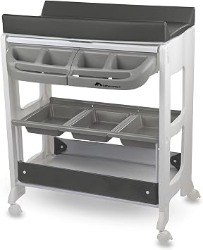 Bebeconfort Dolphy Fasciatoio con Vaschetta Bagnetto Neonato 2 in 1, 0-12 Mesi (max 11kg), Fasciatoio con Ruote, Cassettiera, Materassino Imbottito Cambio Pannolini, Pratico Tubo di Scarico, Grey Mist