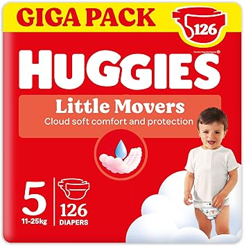 Huggies Little Movers, 126 Pannolini, Taglia 5 (11-25 Kg), Pacco Scorta