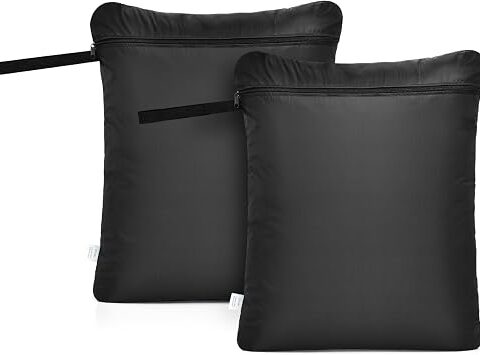 OTraki 2 Pezzi Impermeabili per il Bagnato, 50x60cm Wet Bag con Zip Tessuto Oxford, Set Riutilizzabile con Cerniera,Biancheria Sporca Viaggio con Zip per Sportiva Gym Asciugamani Nero