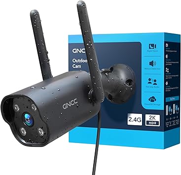 GNCC GT1Pro Telecamera Wi-Fi Esterno Fisso, 2K Videocamera Sorveglianza | 2,4 GHz, IP65, Rilevamento Movimento, Compatibile Alexa, Grandangolo 110°, Sirena, SD/Cloud, 24/7, Plug-in, Cavo 3m