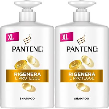 Pantene Pro-V Shampoo Rigenera E Protegge per Capelli Deboli 2x1000ML | per Capelli Secchi e Danneggiati, Protegge i Legami del Capello, senza Siliconi, Olio Minerale e Coloranti, Formato Maxi