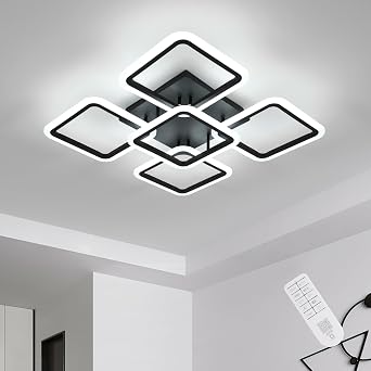 Riserva Plafoniera LED Soffitto Dimmerabile 57W, Quadrati Nero | Lampadario da Soffitto Moderno Alluminio, per Soggiorno, Camera da Letto, Cucina, 3000K-6500K