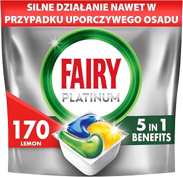 Fairy Platinum Pastiglie Lavastoviglie Tutto in Uno, 170 Caps, Limone | Detersivo in Capsule, Efficace su Grasso e Sporco Ostinato, Rimuove I Residui dal Filtro, Dissoluzione Rapida, Giga Pack