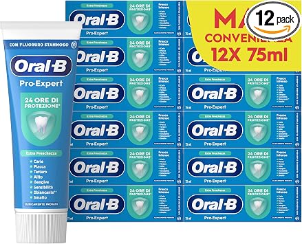 Oral-B Dentifricio Pro-expert Fresco Intenso 12x75ml, Dentifricio Formato Convenienza, Clinicamente Provato, Pulizia Denti Efficace, Alito Fresco, Extra Freschezza