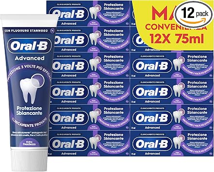 Oral-B Dentifricio Advanced Protezione Sensibilità 12x75ml, Dentifricio Formato Convenienza per Denti Sensibili, Pulizia Denti Efficace, Alito Fresco, Sapore Eucalipto Menta Piperita