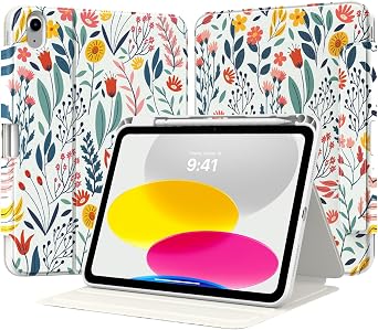 TiMOVO Cover Custodia per iPad A16 11″/10 Gen 10,9″, Fiori | Supporto per Penne, Protettiva con Supporto Folio, Visione Multi-Angolo