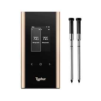 Typhur Sync Gold Wireless Termometro per Carne, 2 Sonde Sottili, 6 Sensori, Segnale 10x più Forte, Precisione ± 0,3 °C, Configurazione Diretta Base Intelligente, Lettura Affidabile Tramite Griglia
