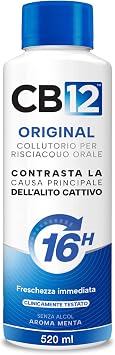 CB12 Original Collutorio, Protezione Alito Cattivo 16 Ore, 520 ml | Formula Con Zinco, Clorexidina e Fluoro. Protezione Alitosi 16 Ore. Senza Alcol. Aroma Menta. Flacone 520 ml