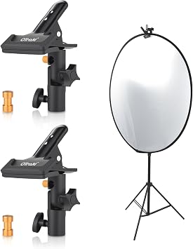 OTraki 2 Pezzi Riflettore Morsetto in Metallo da 180 Gradi con Vite da 1/4 a 3/8,Supporto di Riflettore per Studio Fotografico,Adattatore per Reflector per Fotografia,Morsetti in Metallo Resistente