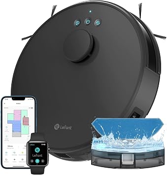 Lefant M1 Robot Aspirapolvere Lavapavimenti con Mappatura 3 in 1, 5500Pa | Ultrasottile 32cm, 200min, Navigazione Laser dToF, Controllo APP/Alexa/Google, Doppia Spazzola Laterale, Zona Vietata, Nero