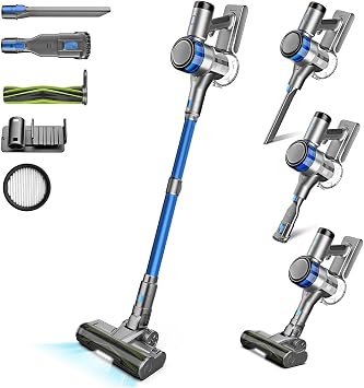 Dzaki Aspirapolvere Senza Fili, Scopa Elettrica Senza Fili Potente 45Kpa, 55Min Autonomia, Batteria Rimovibile, Display LED per Peli Animali Tappeti Pavimenti