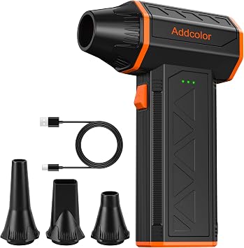 ADDCOLOR Soffiatore Portatile,Soffiatore Aria Compressa Elettrico | 100000 RPM Soffiatore a Batteria,4000 mAh Ricaricabile,3 Velocità Air Duster, Mini Soffiatore Per Pulizia PC Tastiera Auto