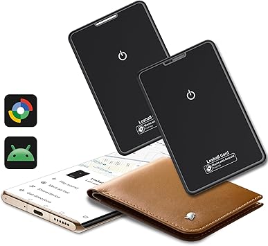 2026 (solo Android) Smart Bluetooth Wallet Tracker Card 2 Pezzo Thin 2.5 mm | 5 Anni Batteria, IP68 Impermeabile,Bluetooth Localizzatore Tracker con Google’s Find Hub per Borse/Valigia/Passaporti