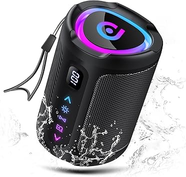 Cassa Bluetooth Portatili senza fili con luce LED, Display Digitale Intelligente+Smart EQ, Altoparlante Bluetooth Bassi Potente, Bluetooth 5.4, Speaker da Esterno per Viaggi, Sport, Feste, Ciclismo