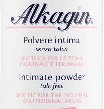 Alkagin Polvere Intima assorbente a base di Calendula, Malva e Tilia, Assorbe il sudore e l’umidità, Previene le Irritazioni, Senza talco, Formato 100g