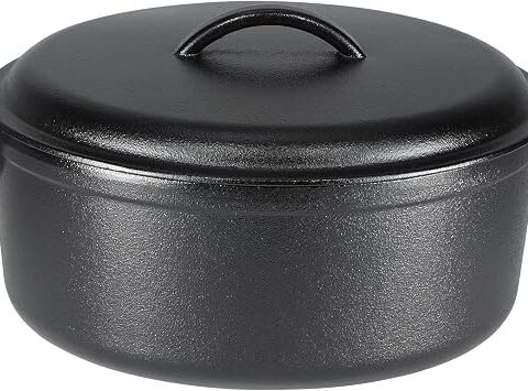 Amazon Basics Rotondo Casseruola in ghisa pretrattata con doppi manici, 6,62 L, Nero