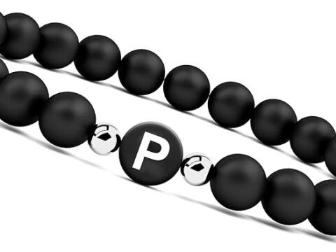 GD GOOD.designs Bracciale con Iniziale – Braccialetto Uomo e Donna con Lettera I Perline in onice Nero – Bracciali iniziali e’ il regalo perfetto