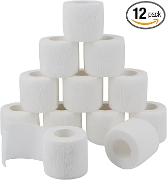 12 Rotoli Benda Elastica Bendaggio Adesiva Salvapelle Sport Nastro 5cm 4,5m | Bendaggio Coesivo Salvapelle Fasciature per Sport, Primo Soccorso, Mani, Piedi, Ginocchia, Vet Wrap per Cani e Cavalli Bianco