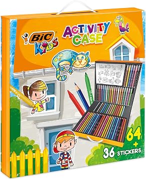 BIC Kids Activity Case – 24 Matite per Colorare/24 Pennarelli/16 Pastelli a Cera e 36 Adesivi da Colorare