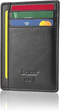 Bronzi® Portafoglio Uomo Slim | Pelle Alta Qualità Mini Nero| Piccolo Sottile Elegante | Portacarte Uomo Donna Portatessere Porta Carte Di Credito| Design Italiano Box Regalo