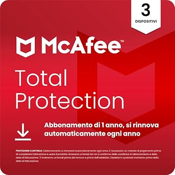 McAfee Total Protection – 3 Dispositiv 2026 | Antivirus, VPN gestore delle password, software di sicurezza, monitoraggio dell’identità | Abbonamento di 1 anno con rinnovo automatico, Scarica