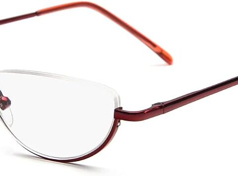 KoKoBin Unisex Occhiali da lettura, Mezza cornice Supporti di lettura ultrasottili Con cerniera in metallo occhiali (Rosso, 3.5)