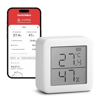 SwitchBot Termometro Igrometro Ambiente – Umidità e Temperatura Interno Bluetooth per Casa, Sensore di Rugiada/VPD/Umidità Assoluta, Igrometro Digitale Professionale con Memorizzazione dei Dati