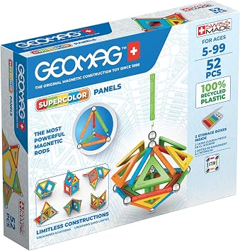 Geomag – Supercolor Costruzioni Magnetiche per Bambini, Giocattolo Magnetico Linea Green 100% Plastica Riciclata, 52 Pezzi