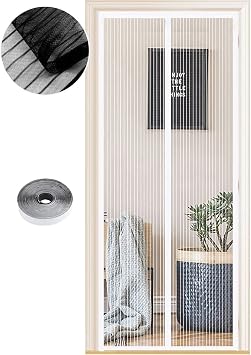 Zanzariera Magnetica per Porte 100X 190 cm, Tenda Magnetica Zanzariera Porta, Nessun Attrezzo Richiesto, Facile da Installare, Adatto a Bambini e Animali Domestici, Strisce Bianche