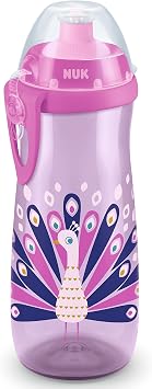 NUK Sports Cup borraccia per bambini con effetto camaleonte | 24+ mesi | Cangiante | Beccuccio push-pull anti-goccia | Clip e coperchio protettivo | Senza BPA | 450 ml | Pavone (viola)