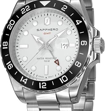 SAPPHERO Orologio Uomo Analogico Al Quarzo Cronografo 50M Impermeabile Moda Sportivo Elegante Classico Orologio da Polso Uomo Cinturino in Acciaio Regalo per Uomo
