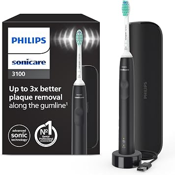 Philips Sonicare 3100 spazzolino elettrico sonico, sensore di pressione e timer, custodia da viaggio, colore nero, HX3673/14, Sonicare 3100, Nero