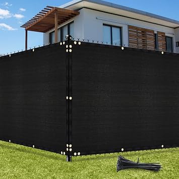 UIRWAY Telo ombreggiante, 1,22m x 15,24m, 170g/m2, Anti-UV, Antivento, HDPE | Con occhielli, fascette incluse, per recinzione giardino e terrazzo, Colore: Nero