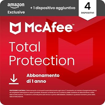 McAfee Total Protection – 4 più 1 Dispositiv aggiuntivo 2026 | Antivirus, VPN gestore delle password, software di sicurezza,| Abbonamento di 1 anno con rinnovo automatico, Scarica