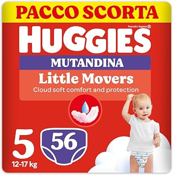 Huggies Little Movers Mutandina, 56 Pannolini Mutandina Taglia 5 (12-17 Kg)