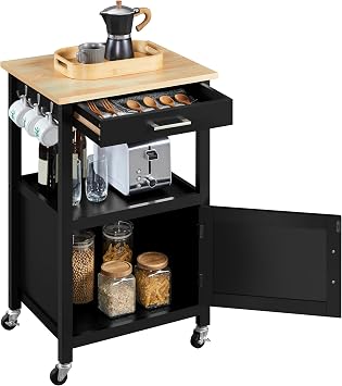 Yaheetech Carrello Cucina con Ruote di Servizio | Credenza Mobile Portavivande a 2 Ripiani Moderno per Microonde Struttura in Legno e Metallo 55 x 45 x 89 cm Nero
