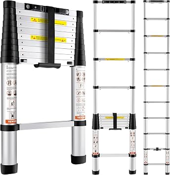 VEVOR Scala Telescopica in Alluminio Estensibile Altezza Max. 3,2m Portatile 8,2kg, Scala Telescopica Allungabile in Alluminio Portatile Salva Spazio Portata Massima 170 kg per Riparazione Domestico