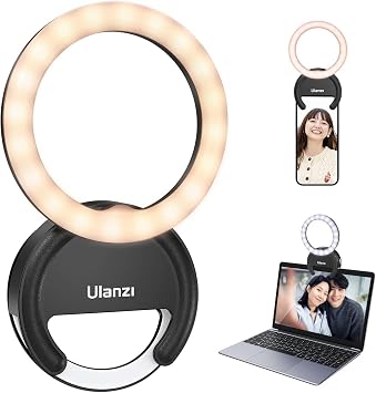 ULANZI Ring Light Telefono 4″ Luce per Foto 3 Temperature Colore 3000K-7000K LED Portatile Luce Selfie 5 Livelli Luminosità Lampada Foto per Video Conferenza Streaming Truccarsi Vlog Youtube TikTok