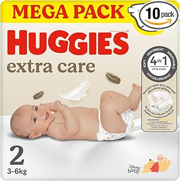 Huggies Extra Care Neonato, 104 Pannolini Taglia 2 (3-6Kg), Pacco Scorta