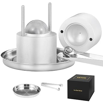 VEVOR Kit Pressa per Ghiaccio a Sfera in Alluminio Diametro 61mm, Stampo per Ghiaccio Sferico per Cocktail Whisky Cognac Bevande, Kit di Pressa per Palline di Ghiaccio da Bar Alluminio Colore Argento